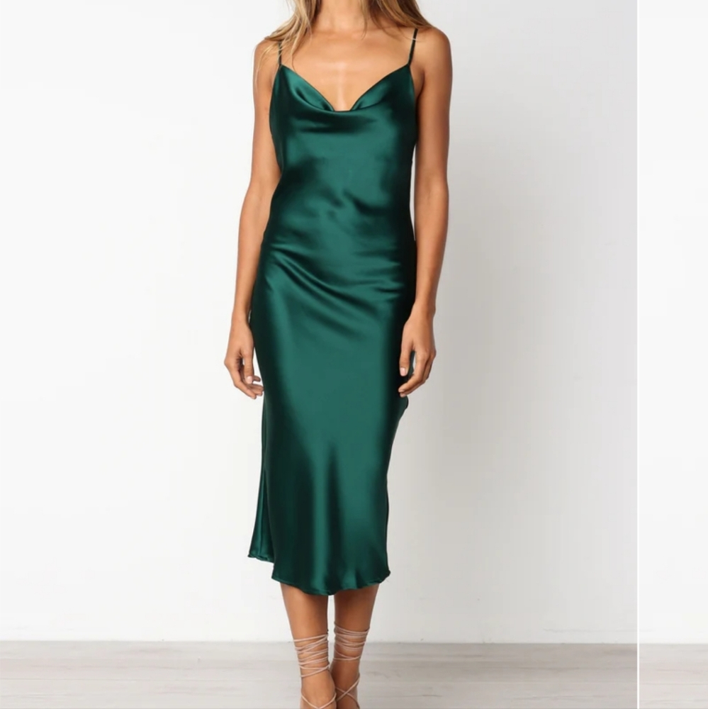 Cyprus Emerald Green (Satin / Silk vibe) Dress